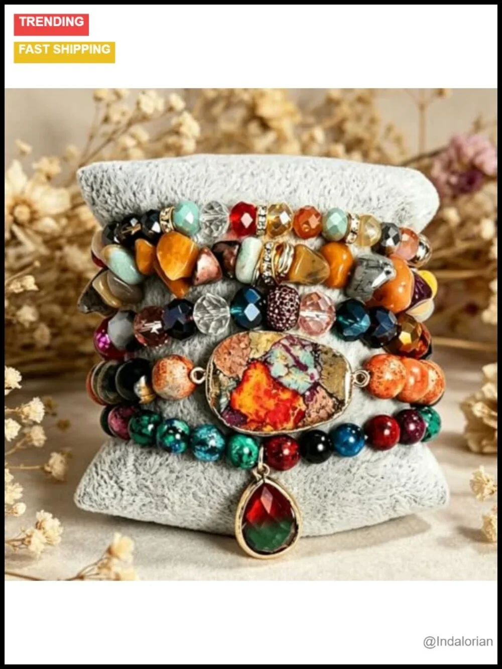 Natural Stone Beaded Bracelet Set for Women, 5Pcs Stretch Stackable Bracelets